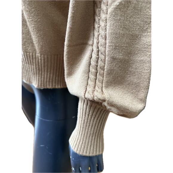 Ellen Tracy V-Neck Cable Knit Sweater Camel Tan NWT MSRP $89.00 Medium Plush - Picture 4 of 12